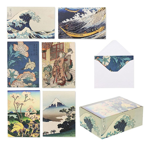 Tarjetas De Felicitación Hokusai Con Sobres, Papelería Japon