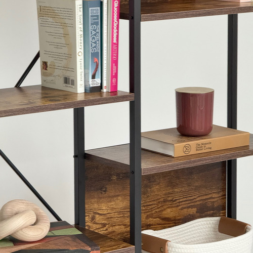 Librero Triple Estante Madera Acero Grande Aho-st-153 Repisa Color Roble