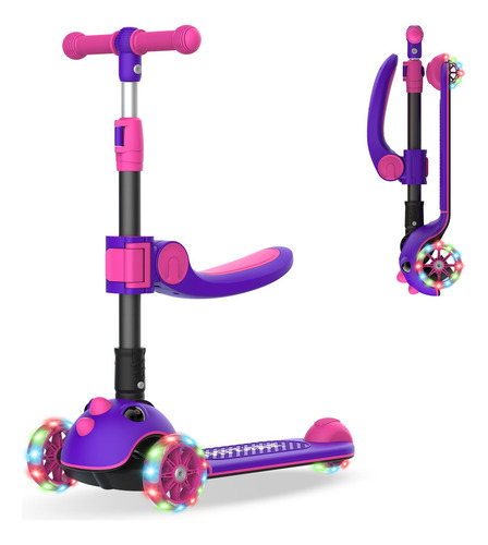 Patinete Plegable Para Niños Con Asiento Extraíble Y 3 Rueda