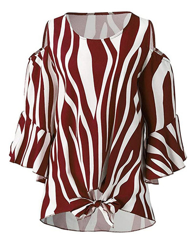 Blusa A Rayas Para Mujer, Hombros Descubiertos, Lazo En La C