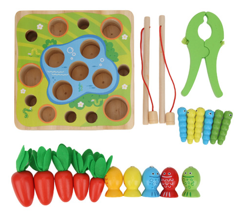 Juguete Didáctico Magnético De Madera Niños Pesca Puzzle 20p