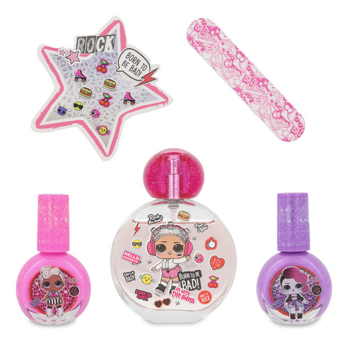 Conjunto Lol Suprise 5 onças 50 ml Edt Spray+Esmalte+Lima+Adesivos