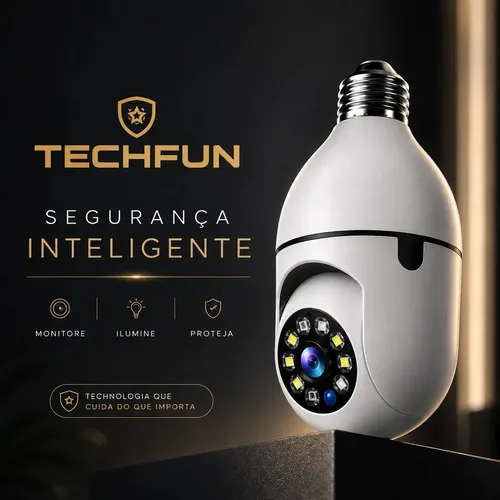 Câmera de Segurança Lâmpada Techfun Wi-Fi PTZ 1080p com Visão Noturna e Áudio Duplo