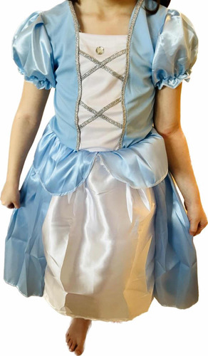 Vestido Cenicienta Disfraz Nena Celeste Pelicula Raso Disney