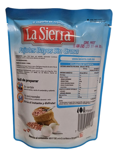 5 Pzas Frijoles La Sierra Sin Grasa Bayos 430 G Cada Uno