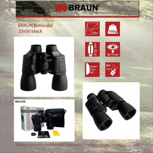 Imagen 3 de 8 de Binoculares Braun 20x50 Ultralit Porro Bk7 Funda Correa Ent