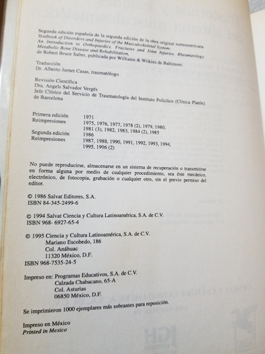 Trastornos Y Lesiones Del Sistema Musculosqueletico 2a Ed (Usado)