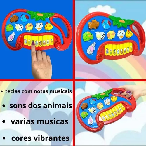 Piano Infantil Azul Teclado Musical Com Sons De Bichinhos Bichos