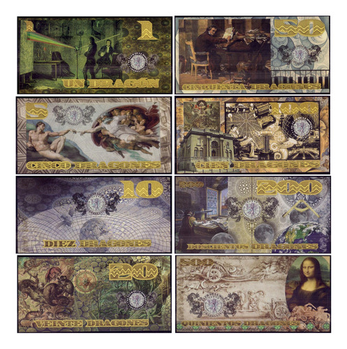 Colombia Lote 8 Ps Club De La Moneda 1-500 Dragones Fantasia (Usado)
