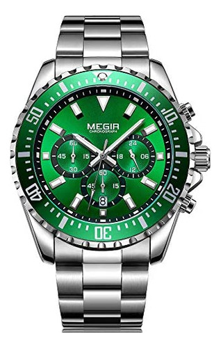 Megir Relojes De Esfera Verde Grande Para Hombres Reloj De P