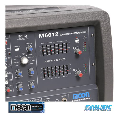 Imagen 4 de 10 de Consola Potenciada Mixer Moon M6612 12 Canales 200w Eq Sale%