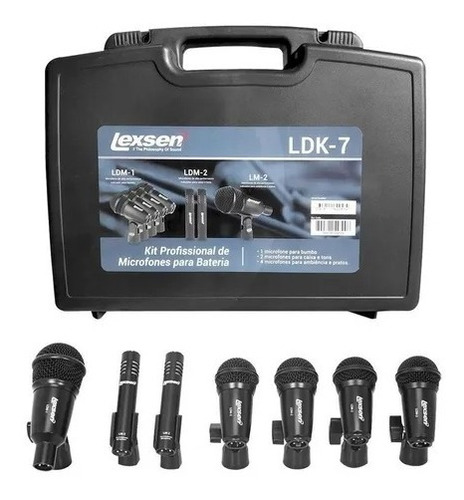 Microfone Bateria Kit Lexsen Ldk7 7 Peças Com Maleta