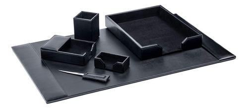 Dacasso Black Bonded Leather Set De 6 Piezas De Escritorio