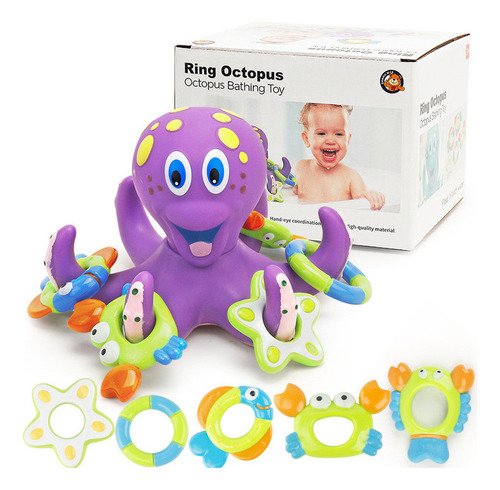 Juguete De Baño Infantil Pulpo Morado Con 5 Aros De Hula