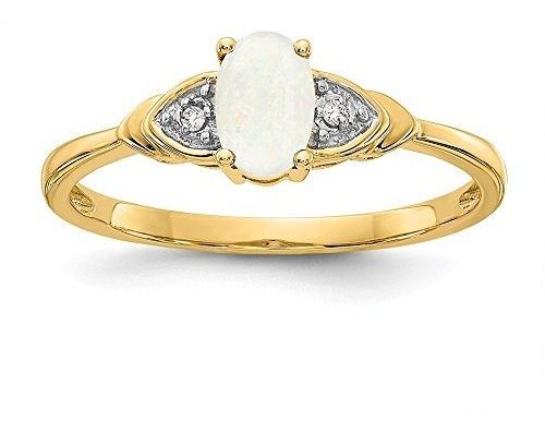 14 K Oro Amarillo Opal Banda Anillo De Diamante Tamaño 7.00 