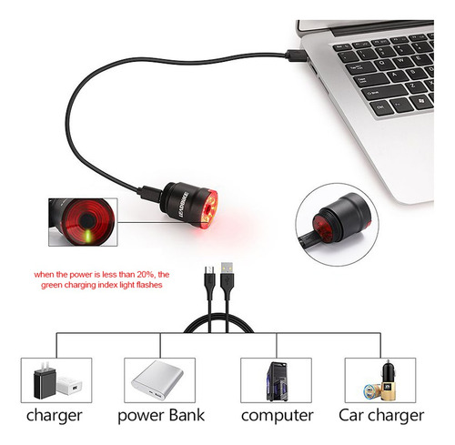 Luz Trasera Led Inteligente Bicicleta Trasera Usb Recargable