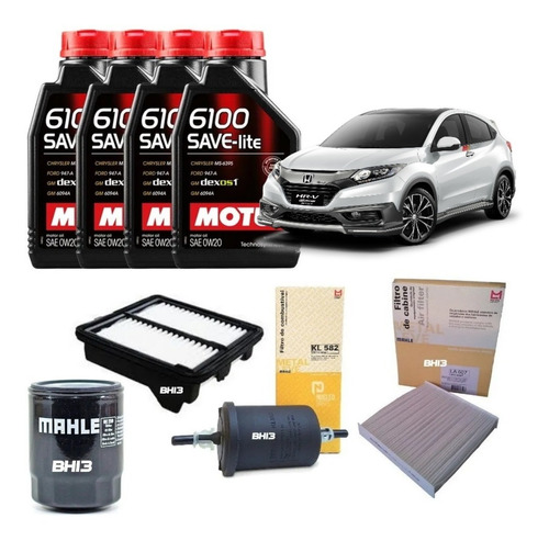 Kit Troca Óleo Completa Motul 0w20 Filtros Mahle Hr-v Oc259