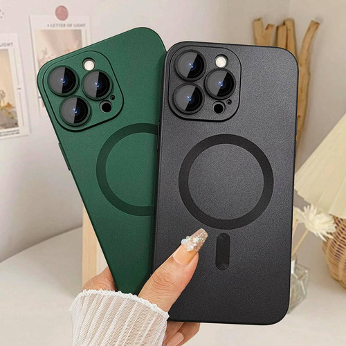Funda De Teléfono Magsafe Wireless Charge Glass Camera Protect, Color Sólido, A Prueba De Golpes, Para iPhone 16/promax 15, 14, 13, 12, 11 Series