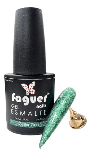 Esmalte Semipermanente Glitter Green Verde Faguer Nails