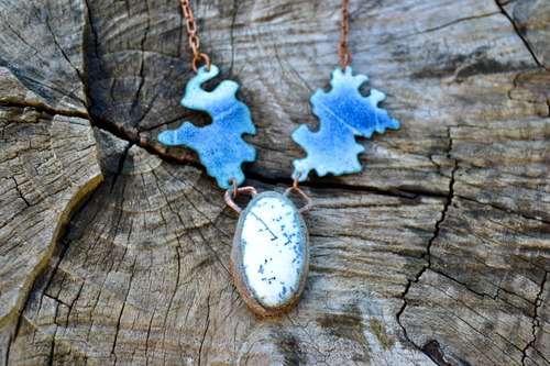 Collar De Agata Musgo, Regalo De Joyeria De Autor, Cod1