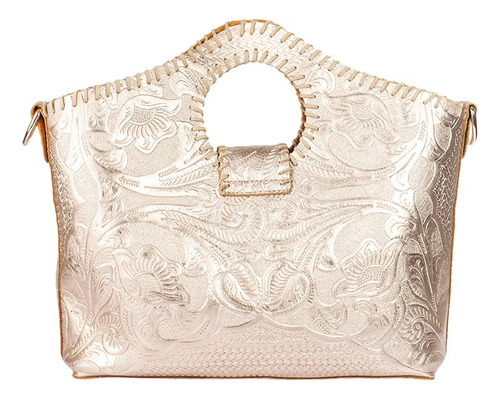 Bolsa Tote De Piel Grabada Y Tejida De Dama -teresa Oro Rosado Teresa Oro Rosado