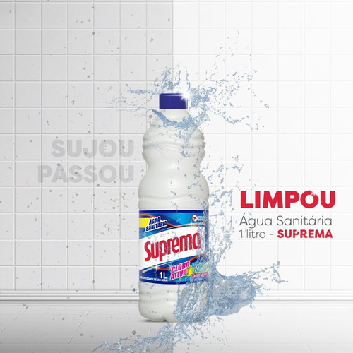 4 Unid. Água Sanitária Suprema 1 Litro Limpeza Cloro Ativo