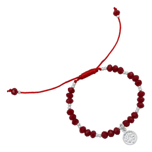 Pulsera Niño Artesanal Hilo San Benito Medalla Plata 925 Color Rojo Diámetro 6 Cm Largo 14 Cm