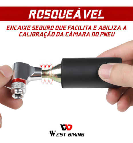 Aplicador De Gás CO2 Bomba Pneu Bicicleta Enchimento Rápido Preta Manual