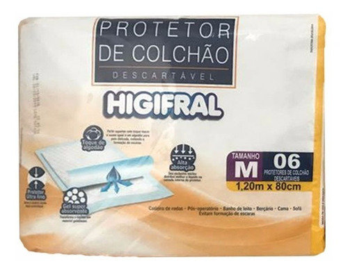 Protetor De Colchão Lençol Absorvente 120x80cm 6un Higifral