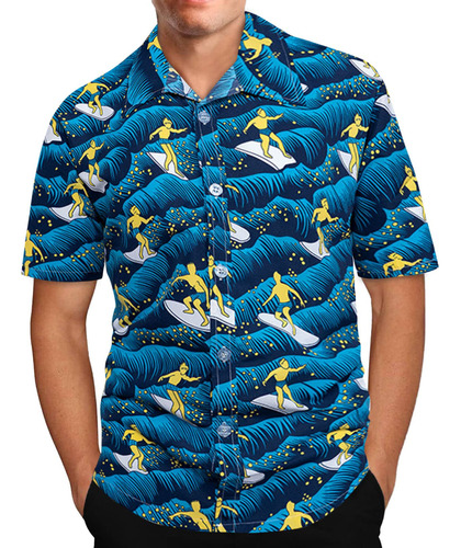 Camisa De Manga Corta Con Solapa Y Estampado Hawaiano D 4292