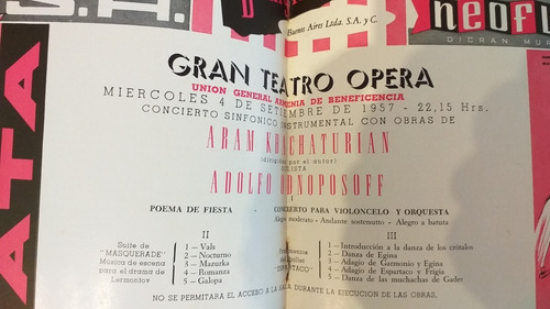 Programa Colección Teatro Opera 1957 Aram Khataturian