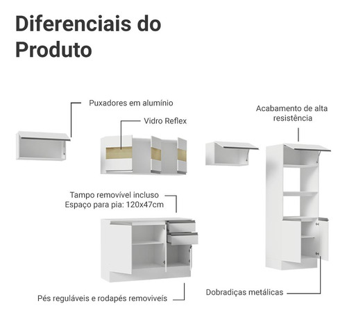 Armário De Cozinha Completa 100% Mdf 310 Cm Smart 01 Xa B Cor Branco