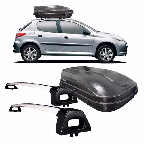 Bagageiro Peugeot 207 Prata + Baú Maleiro 510 Litros Preto