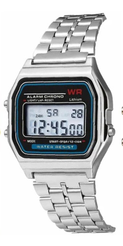 Imagen 2 de 10 de Reloj Vintage Digital Luz Alarma Malla Acero Estuche Garant.