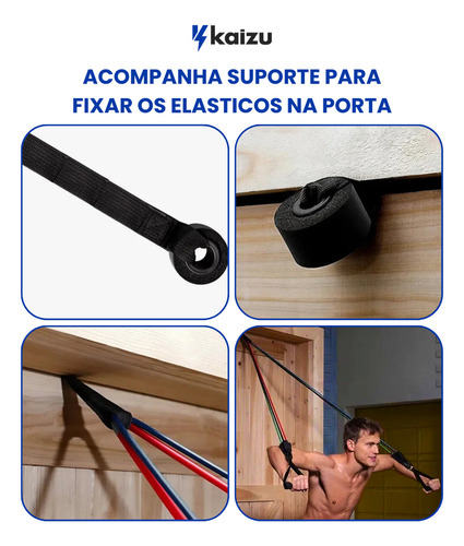 Kit Para Treino Musculação Em Casa Elástico Extensor + 5 Faixa Mini Band Resistente Kaizu