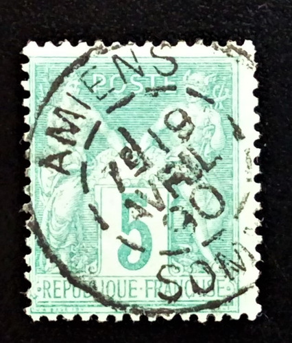 Francia, Sello Yv 75 Sage 5c Verde Tipo Ii 1876 Usado L15723