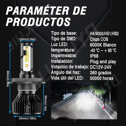 Dp. H4 Blanco Kit Faros Led Luz Alta Y Baja Para Hyundai