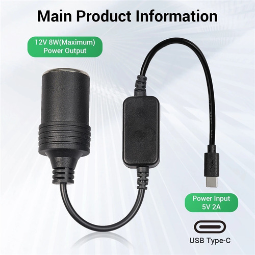 Convertidor Usb/type-c De 5v A 12v Enchufe Cigarrillos Coche