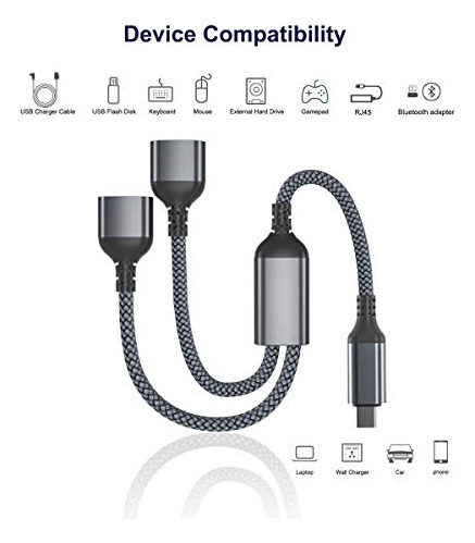 Adaptador De Cable Usb C Macho A Doble Usb Hembra De 1 Pie,