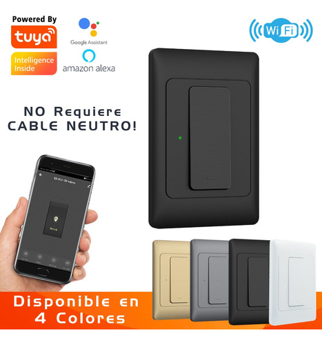 Interruptor Simple Inteligente Wifi - 1 Canal Sin Neutro Negro