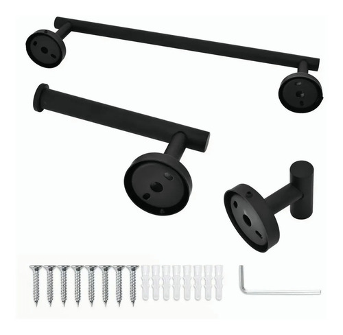 Imagen 3 de 9 de Set De 6 Accesorios De Baño Acero Inoxidable Negro Y Plata