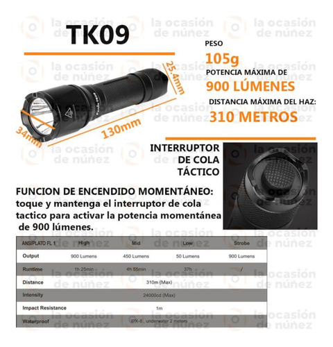 Imagen 2 de 9 de Fenix Linterna Tk09 Led 900 Lumen De Mano Potente Tactica