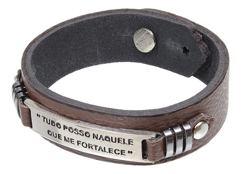 Pulseira De Couro Marrom Tudo Posso Naquele Que Me Fortalece