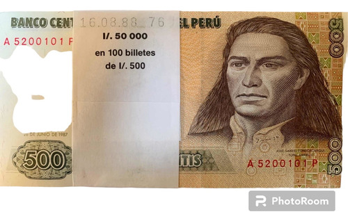 Paquete De 100 Billetes De Perú 500 Intis, Sin Circular Nuev
