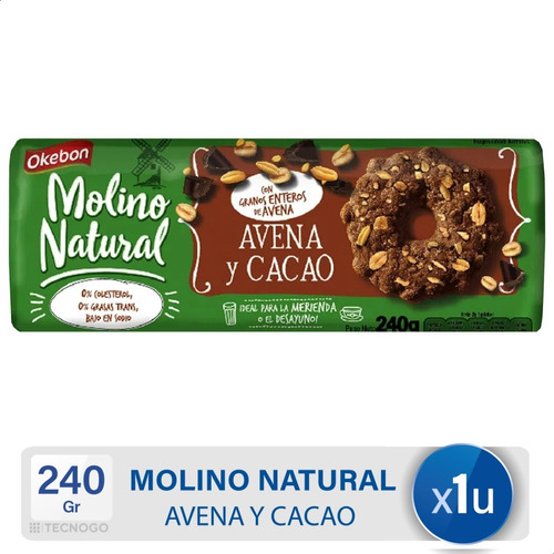 Galletita Okebon Molino Natural  avena y cacao 240 g