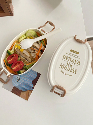 Fiambrera Portátil De Doble Capa Bento Box De 1 Pieza Con Ta