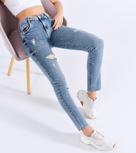 Jean Skinny Para Mujer Con Perlas Derek