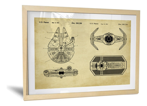 Cuadro Minimalista - Star Wars Planos Vintages Naves - 42x60