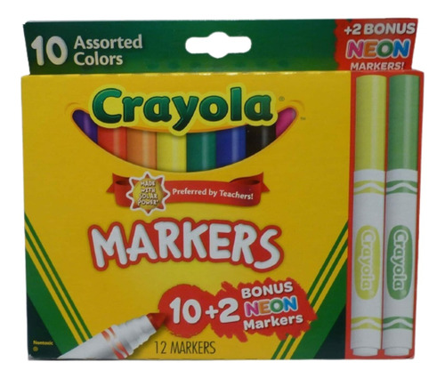 Marcadores De Colores Crayola Caja De 10 +bonus 2 Color Neon