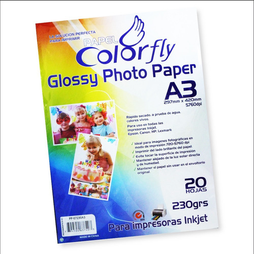 Papel Fotografico A3 230grs, 20 Hojas, Brillo Glossy